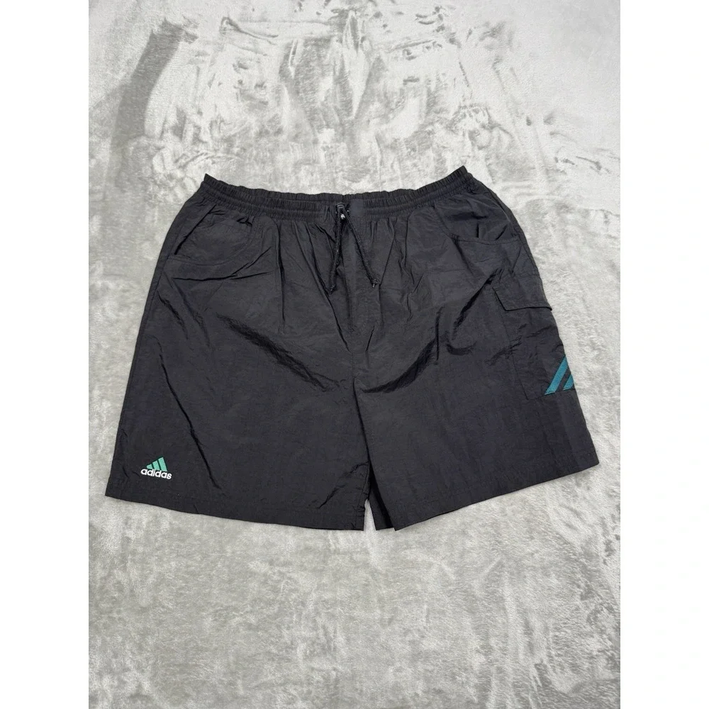 Vintage Adidas Shorts Mens XL Black Nylon Mesh Lined Swim Trunks Running 90s Y2K